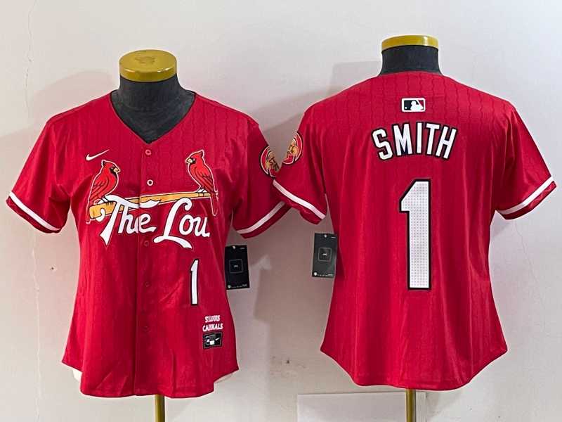 Women%27s St Louis Cardinals #1 Ozzie Smith Red 2024 City Connect Limited Stitched Baseball Jersey